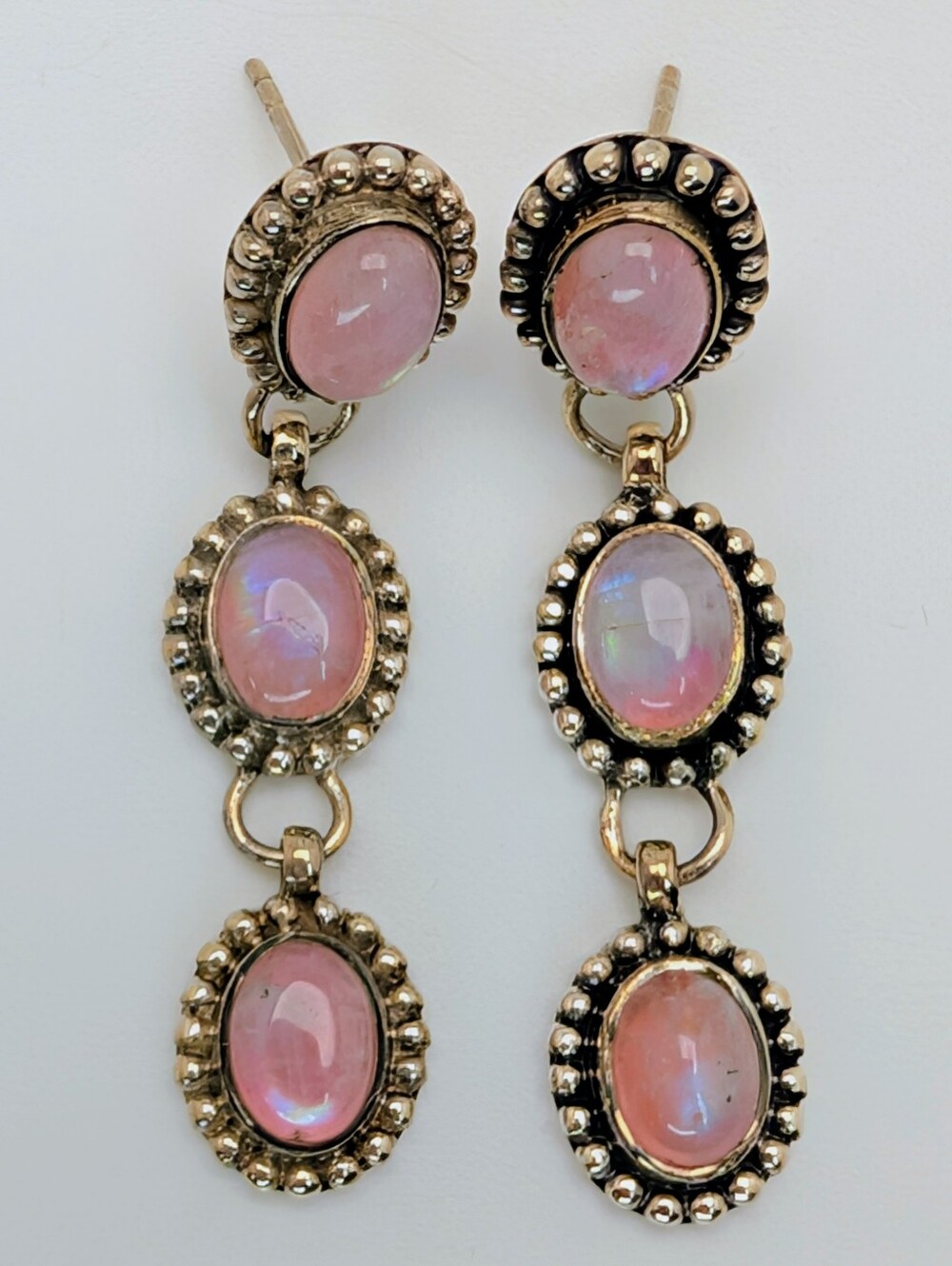 Pink Moonstone Dangle Earrings S925 Sterling Silver